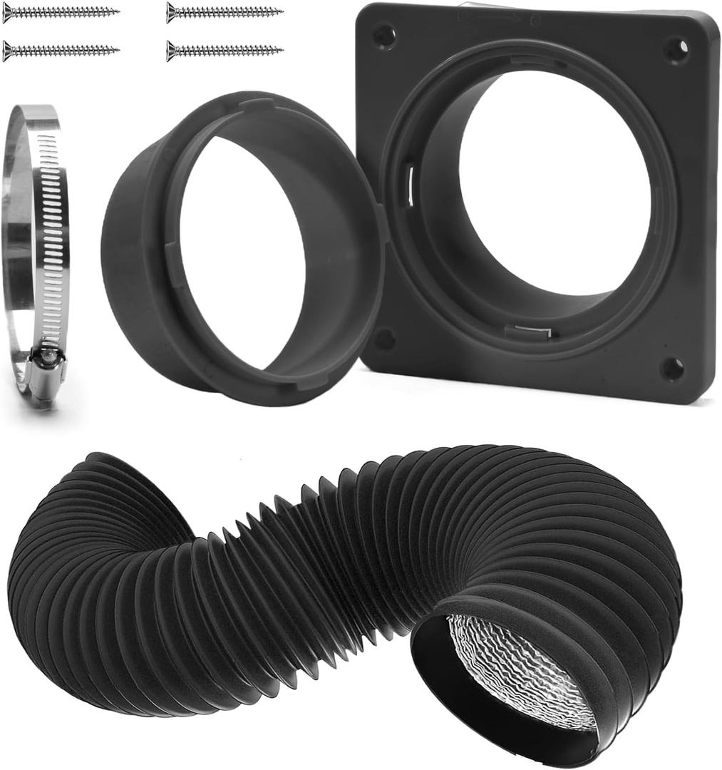 VIWINVELA Dryer Vent Hose Connector Kit - Dryer Vent Wall Plate with Hose - Dryer Duct Connector with Quick Connect & Disconnect Dryer Dock Connector (Dryer Vent Connector with 4in-5ft Black Hose)