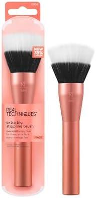 Real Techniques Extra Big Stippling Brush, Large Makeup Brush for Liquid & Cream Foundation, BB/CC Cream, Skin Tints, XL Oversized Brush, Cruelty-Free, Synthetic Bristles, 2 Pack