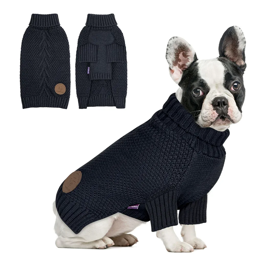 cyeollo Dog Sweaters for Small Dogs Turtleneck Knitted Sweaters with Leash Hole Fall Small Dog Clothes Winter Pets Apparel