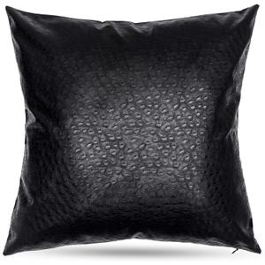 Black Ostrich Skin Faux Leather Throw Pillow Covers, Modern Faux Leather Couch Lumbar Cushion Covers for Couch Bed Sofa 20x 20 Inches