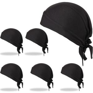 6 Pieces Do Rags Sweat Wicking Beanie Cooling Durags Skull Cap Motorcycle Head Wrap Bandana for Men Women (Black)