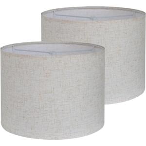 Drum Lamp Shades Set of 2, Lamp Shade for Table Lamp, 13" Top x 13" Bottom x 10" High Fabric Lampshade, Decorative Lamp Shades, Easy Assembly Required (Beige)