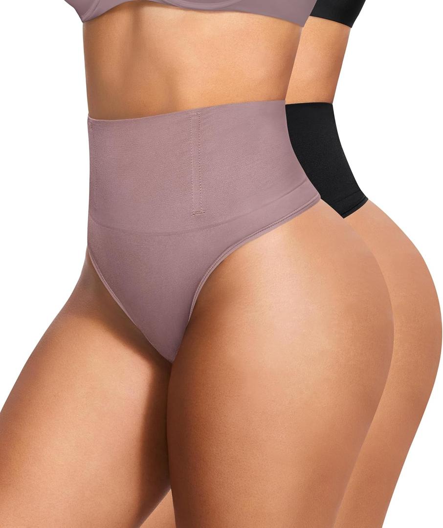 Eleady Thong Shapewear Tummy Control - 2 Piece Mid-Waist Compression Underwear Women Seamless Butt Lifting Panties (Small, Black+purple)