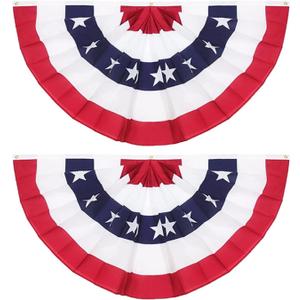 2 x 4 Ft American Pleated Fan Flag, USA Patriotic Half Fan Bunting Flag, 4th of July Decorations Flags (Set of 2)