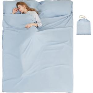Sleeping Bag Liner Camping Adult Sleep Sack Lightweight Travel Sheet for Hotel Bed Compact Ultralight Essential Cleaning Supplies Kit Travel Bedding Set for Backpacking (70.9" x 82.7"-Double, Double Blue)