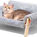 MEWOOFUN Cat Couch Bed, Pet Sofa for Indoor Cats Wooden Indoor Elevated Cat Beds with Removable Mattress Cover Suitable for Kitty, Puppy or Small Animal (Grey, Medium)
