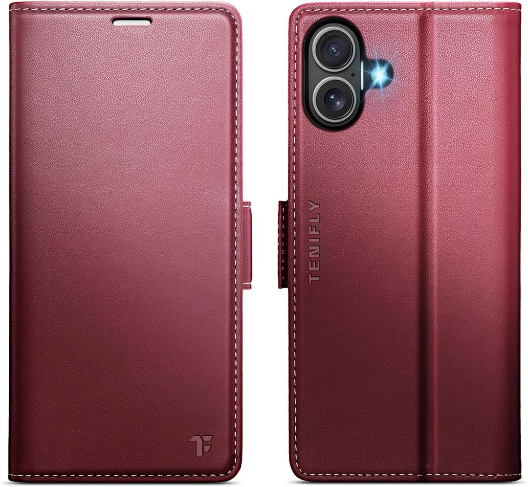 Tenifly for iPhone 17 Case Wallet with RFID Blocking Card Holder, PU Leather Kickstand Protective Flip Phone Cover Fit for iPhone 17 6.3" Red