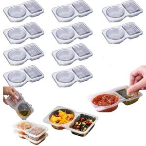 Pack Of  2 Uioecn 10PCS Double Compartment Condiment Container,Double Compartment Condiment Container with Lids, 2 Compartment Snack Containers, Portable Reusable Sauce Containers