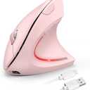 TECKNET Ergonomic Mouse Wireless, Rechargeable Mouse Silent for Carpal Tunnel Right Hand, 2.4GHz USB Vertical Mouse Wireless for Laptop, 5 Adjustable 4800 DPI, Computer, MacBook, Desktop (Pink)