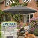 PatioKingdom 9FT Patio Outdoor Umbrella-UPF 50+ Sun Shade with Wind Vent, Push-Button Tilt & Smooth Crank Lift, Rust-Resistant Fiberglass Frame for Garden, Backyard,Yard (Gray)