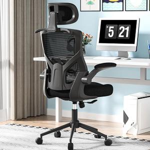 Ergonomic Office Chair, High Back Mesh Desk Chair with Molded Foam Cushion, Adjustable Headrest, Lumbar Support, Lock Function (All Black)