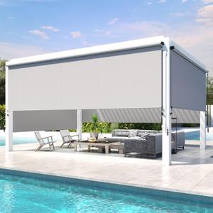 Outdoor Roller Shade (10'W X 8'H) 420GSM New Material with 95% UV Protection, Cordless Aluminum Outdoor Patio Blinds with Crank Handle, Patio Shade for Shading, Privacy Protection, Gray