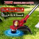 Weed Wacker Cordless String Trimmer, 750W Brushless Motor, Electric Weed Wacker with 2 X 4.0Ah Batteries, Weed Eater with 5 Types of Blades, for Lawn, Yard and Bush Trimming(Red)