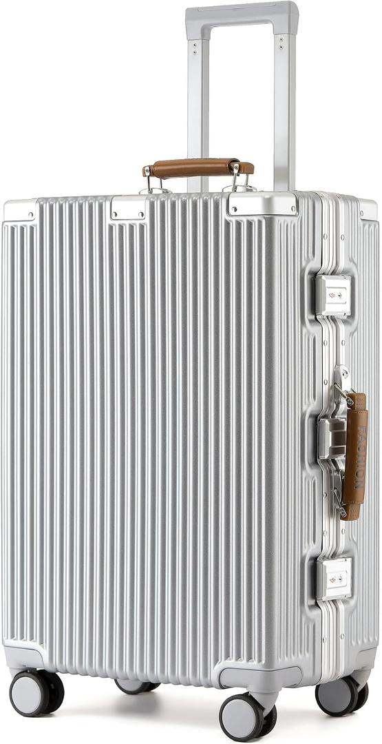 Lightweight Aluminum Frame, Large, Silent Double Casters, TSA Lock, Double-Sided Dividers, Large Capacity, Carry Case, Carry-on Compatible, Smartphone Stand, Retro Design, For Business Trips, Travel, Medium Size, Silver, For 4-6 Nights, 16.9 gal (50 L)