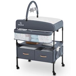 BabyBond Portable Baby Changing Table with 2 Storage Baskets, Foldable Changing Table Dresser Diaper Changing Table Height Adjustable Changing Station for Infant and Newborn (Grey)
