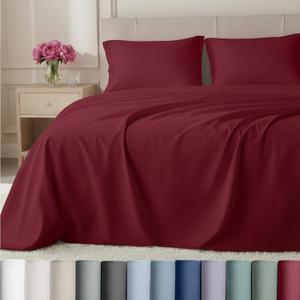 California Design Den Split King Sheets Set - Luxury Hotel 800 Thread Count Sateen, Soft and Natural 100% Cotton Sheets, Deep Pockets for a Snug Fit, Durable Bedding Set - RedWine