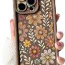Lovmooful Compatible for iPhone 15 Pro Max Case Aesthetic Cute Color Flower Floral Leaf Design for Girls Women Soft TPU Shockproof More Protective Girly for iPhone 15 Pro Max Case-Brown