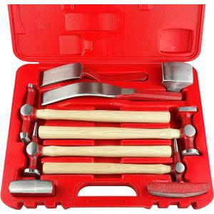 C&T 9 Piece Heavy Auto Body Repair Tool Hammer Dolly Set, Car Body Repair Tool Kit with Carrying Case, Hickory Handles,Fender Repair kit