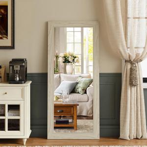 Syndra Modern Full Length Mirror Wood Frame, 56x20'' Large Floor Mirror with HD Tempered Glass & Wall Mount Option, Rectangular Standing Mirror for Bedroom, Living Room, Entryway, Farmhouse(White Oak)