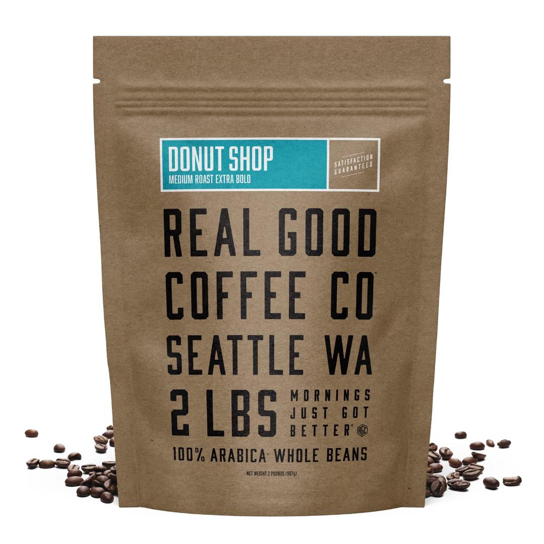 Real Good Coffee Company Real Good Coffee - Whole Bean Coffee - Donut Shop Medium Roast 100% Arabica Fresh Roasted in Seattle - 2Lbs (32 Ounce (Pack of 1))