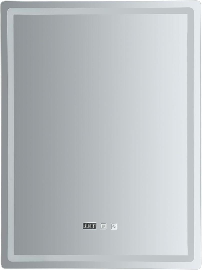 24W LED Bathroom Mirror, Smart Bathroom Mirror with 3 Color Infinite Dimming, Wall Mounted Anti-Fog Mirrors with Time & Temperature Display for Washrooms, Toilets, Hotels (23.62x31.5in)