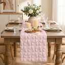 Artoid Mode Pink Soft Plush Faux Fur Jacquard Bows Table Runner, Valentine's Kitchen Dining Table Decoration for Home Party Decor 13x90 Inch