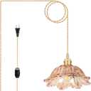Plug in Pendant Light Fixtures,Hanging Light Fixture Amber Glass Pendant Light 10.6in E26 Pendant Lighting for Kitchen Island, Bedroom, Dining Room, Living Room