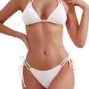 TASHEHE Women's Triangle String Bikini Set Sexy Tie Side Two Piece Swimsuit Cute Halter Bathing Suit (White, XL)