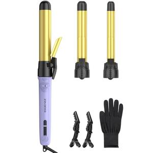Rotating Curling Iron 2 in 1 Set, Automatic Curling Wand with 3 Interchangeable Ceramic Barrels(0.75" - 1.25"), Instant Heating Hair Culer with 5 Adjustable Temp, One More Head Not Included