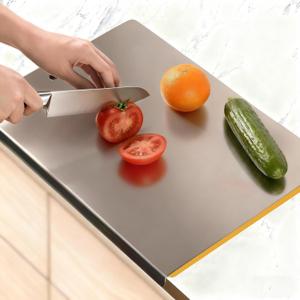 Large Stainless Steel Cutting Boards for Kitchen, Chopping Boards with Orange Non-slip Mat, Cutting Board with Counter Lip for Meat, Fruits, Vegetables, Bread,Dough(15.75"  11.81")