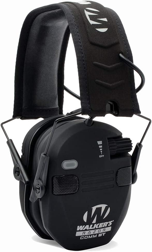 WALKER'S Razor Electronic Quad Muff w/ Bluetooth | 4 Mics 360-Degree Sound Capture 23dB NRR Hearing Protection Range Shooting Earmuffs w/ 2 AAA Batteries, Black
