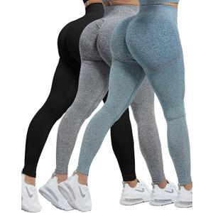 CHRLEISURE Workout Leggings Sets for Women, Gym Scrunch Butt Butt Lifting Seamless Leggings 3 Piece
(Black, Gray, Blue, M)-1