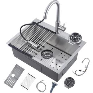 32 Inch Kitchen Sink, 304 Stainless Steel Sink, Single Bowl, Drop In Kitchen Sink with Complete Accessories, Perfect for Homes and Modern Kitchens in All Settings (Stainless Steel, 32 * 18 in)