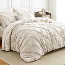 Pintuck Bed in a Bag, 7 Pieces Full Size Comforter Set Beige, Luxury Pinch Pleat Bed in a Bag, Soft All Season Bedding Sets with Comforter, Flat Sheet, Fitted Sheet and Pillowcases & Shams
