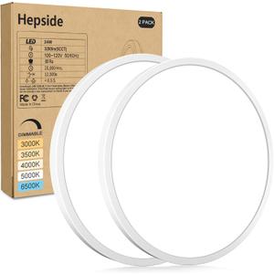 hepside 2Pack LED Flush Mount Ceiling Light Fixture, 12Inch 24W, Dimmable&3000K/3500K/4000K/5000K/6500K Adjustable Low Profile Ceiling Lights, White Round Flat Ceiling Light for Closet,Kitchen,Hallway (12Inch-2pack)