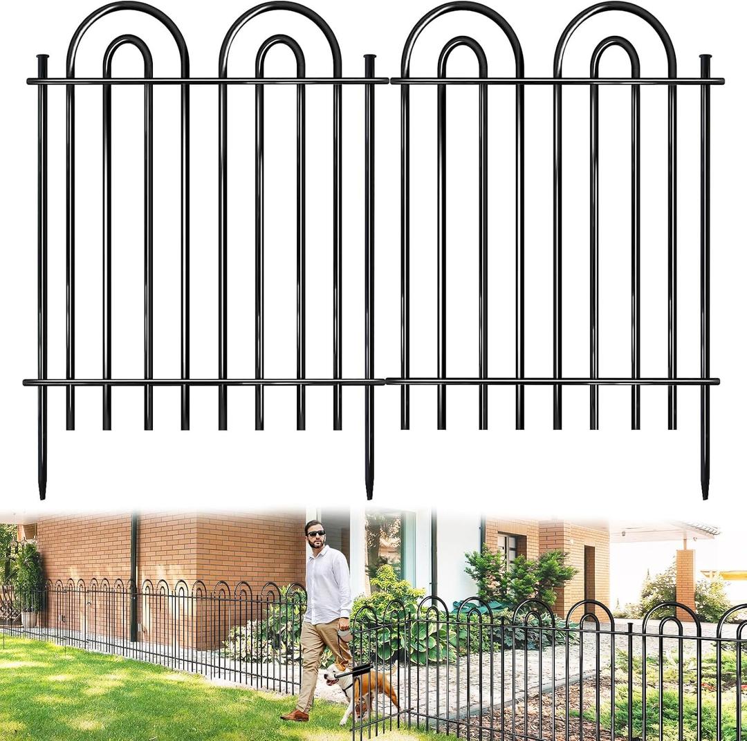 10 Panels Garden Fence, 42in(H)21.6ft(L) Tall No Dig Fence Animal Barrier, Heavy Duty Metal Tube Decorative Garden Edging Border, Ground Defense Temporary Fencing for Outdoor Yard, Black