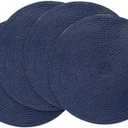 Floroom 15 Inch Round Braided Placemats Set of 4, Washable Heat Resistant Cotton Polyester Circle Place Mats for Kitchen Dining Table - Navy Blue