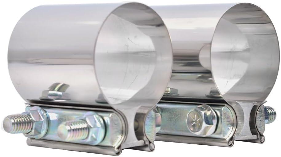 2.5 inch Exhaust Clamps, 2 1/2 Inch Exhaust Lap Joint Butt Clamps, T304 Stainless Steel Band Clamp w/High Grade Bolts(2 Pieces)