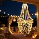 Solar Hanging Acrylic Crystal Chandelier Outdoor Garden Decorative Lights Powerful Lithium Battery 54 Warm LEDs Easy Hanging Waterproof Outdoor Lantern for Mom Garden Gazebo, Party, Wedding,Tree