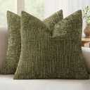 MIULEE Textured Throw Pillow Covers Thick Chenille Decorative Pillows Olive Green 20x20 Inch Set of 2 Modern Boho Farmhouse Home Decor Neutral Cushion Covers for Couch Sofa Living Room Bedroom