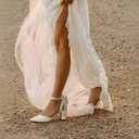 Womens Closed Pointed Toe Heels with Bow Low Chunky Block Heel Ankle Strap D'Orsay Pumps Bridal Wedding Dress Shoes, size 9