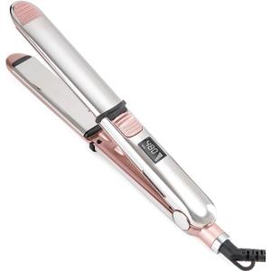 Rozamor 2-in-1 Titanium Ionic Flat Iron,Professional Hair Straightener & Curler, Fast Heating, Dual Voltage, Pink, for All Hair Types
