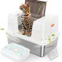 Stainless Steel Cat Litter Box with Lid,Large Enclosed High Side Metal Cat Litter Box with Pedals Suitable for Big Cats,Non-Sticky,Odor-Free,Easy to Clean Anti-Leakage(Silver)