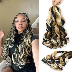 French Curl Braiding Hair, 12 Inch Curly Braiding Hair 8 Packs Bouncy French Curl Crochet Braids for Black Women Pre Stretched Loose Wavy Extensions(P1B/27/613, 12Inch)