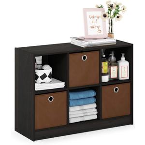 Furinno Basic 3x2 Cube Storage Bookcase Organizer with Bins, Espresso/Brown