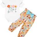 Baby Girls Clothes Newborn Bodysuits Short Sleeve Ruffle Romper and Floral Pants Set Infant Outfits 0-3 Months