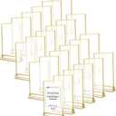 TonGass 24-Pack 5x7 Standard Double-Sided Acrylic Wedding Table Numbers Picture Frames, Clear Sign Holders with 3mm Gold Border & Vertical Stand
