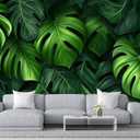 Tropical Green Leaves Background Mural, Large Wall Background Wallpaper, Decorate The Bedroom, Bathroom, Living Room Walls(Non-self-Adhesive)