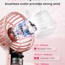 2-Pack Pink Handheld Fan, Small Cute Design, 3 Powerful Speeds, Operated by USB/Rechargeable Battery, Portable Personal Fan with Base & Lanyard, for Eyelash Makeup Travel Beach Office Desk