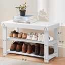 Pipishell Bamboo Shoe Rack Bench, 3-Tier Sturdy Shoe Organizer, Storage Shoe Bench, Holds up to 300lbs for Entryway Bedroom Living Room Balcony (White), 27.51117.5 inches